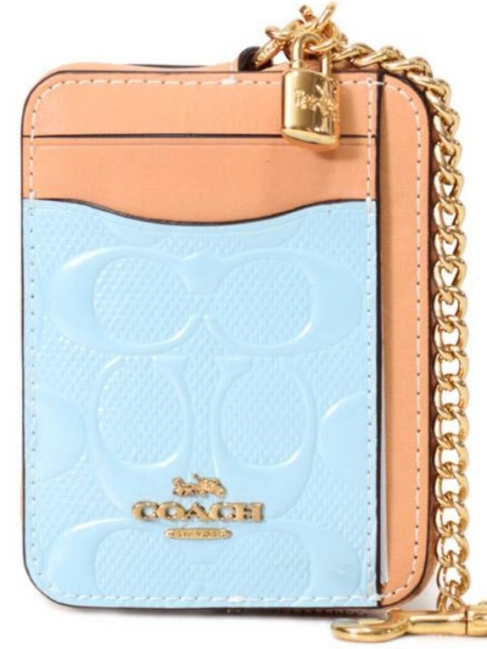 Coach- Signature C Embossed Zip Card Case-Wristlet (Light Blue/Tan🩵)